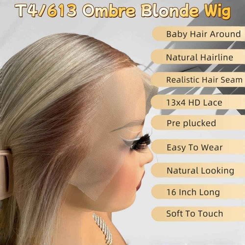 21AE Ombre Blonde Wigs for Black Women T4/613 Blonde Bob Hair Cut Dark Roots HD Transparent Lace Front Wigs with Baby Hair Pre plucked Silky Straight Japanese Synthetic Wigs
