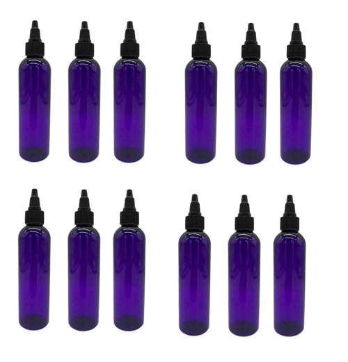Natural Farms 4 oz Purple Cosmo Plastic Bottles -12 Pack Empty Bottle Refillable - BPA Free - Essential Oils - Aromatherapy | Black Twist Top Cap - Made in the USA