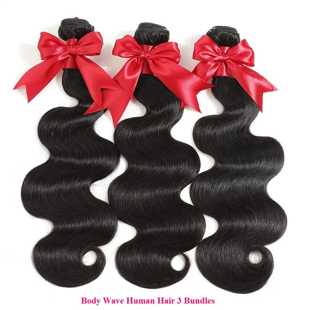 10A Brazilian Body Wave Bundles Human Hair 14 16 18 Inch 100% Unprocessed Human Hair Bundles Body Wave Remy Virgin Hair Weave Bundles Human Hair 3 Bundles 1B Black