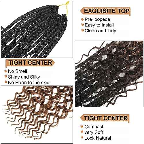 Goddess Box Braids Crochet Hair With Curly Ends 14 Inch Bohomian Box Braids Crochet Braids 8 Packs 3X Crochet Braids Synthetic Braiding Hair Extension for Black Women (14 Inch (Pack of 8), 1B-4-30)¡¦¡¦