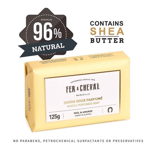 Fer à Cheval Bath Soap Bars, Gentle Perfumed Honey Almond Bar Soap for Men and Women Body Soap, Honey & Almond 125g, Pack of 2