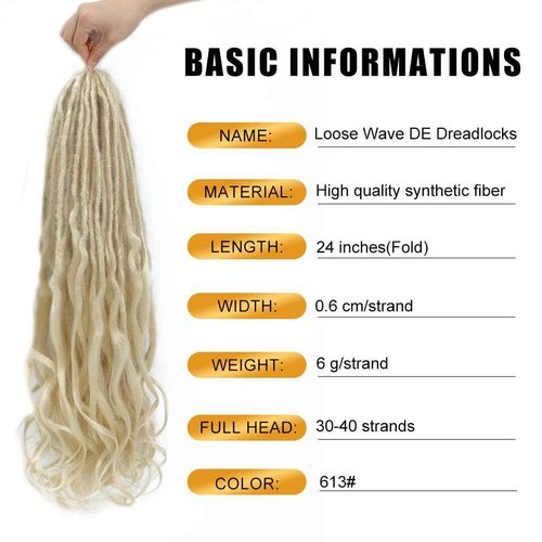 Aguacor Loose Wave Dreadlocks Synthetic French Curly Double Ended Dreadlock Extensions 24inches 30 Strands Thin Soft Blonde Spanish Curly DE Dreadlock Extensions for Women (30 Strands, 613#)