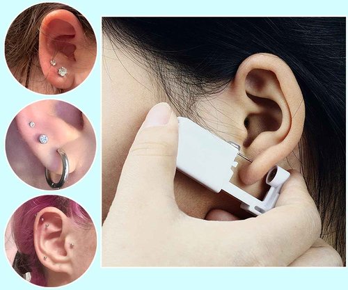 VitaCool Ear Piercing Kit Disposable Ear Cartilage Piercing Gun Kit with Sterile CZ Studs Easy and Safe Earring Self for Yourself Use at Home (Style H-CZ-2/3/4mm-S)