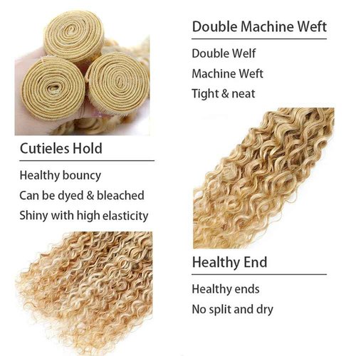 P27/613 Highlight Blonde Bundles Water Wave Bundles Human Hair 24 26 28 Inch Unprocessed Brazilian Virgin Weave Hairs Honey Blonde 3 Bundle 50 Gram Per Bundle Human Hair Extensions