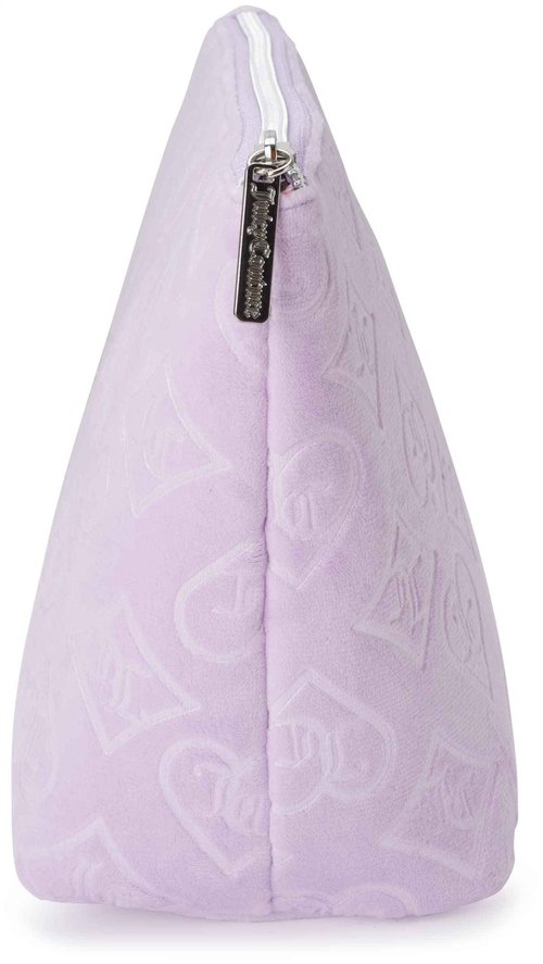Juicy Couture Lavender Purple Makeup Bag Cosmetics Organizer Travel Essentials Zip Top Wedge Velour Heart Diamond