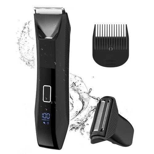 Manscaper Trimmer for Men, 2-in-1 Ball & Body Hair Groomer - Pubic & Groin Hair Shaver with Dual-Head, No-Nick Shaving, Smooth Grooming - Lightweight, Travel Lock, IPX7 Waterproof & LED Display