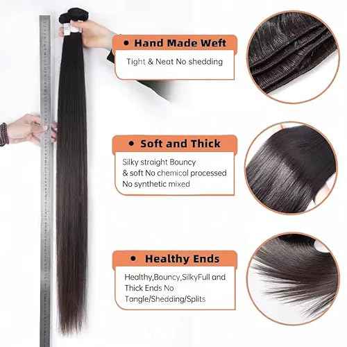 VIPbeauty Raw Straight Bundles Human Hair 14A Grade Straight 1 Single Bundle Human Hair 100% Unprocessed Brazilian Virgin Hair Extensions Raw Remy Hair Bundles Natural Black 95g 24 Inch