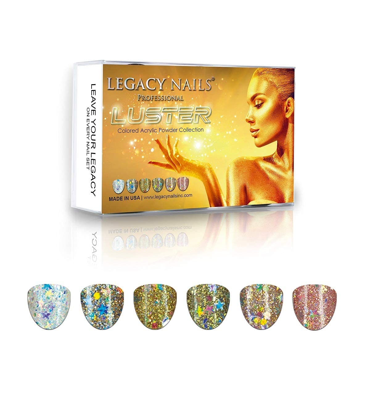 Legacy Nails Professional COLLECTION Acrylic Powder Kit 6 Colors Nail Art Set for Manicure DIY for Dip & Acrylic Nail Extensions (LUSTER COLLECTION)