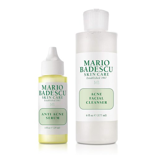 Mario Badescu Acne Facial Cleanser & Anti-Acne Serum | Oil-Free Face Wash & Clarifying Gel Duo with Salicylic Acid & Aloe Vera | Deep Pore Clean & Clogged Pores Treatment for Clearer Skin| 6 + 1 Fl Oz