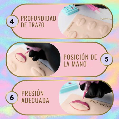BRAWNA [ 3 Pack ] 3D Lip PMU Practice Skin - Soft Silicone Lip Blush Practice Skin with Human Skin - Like Texture - 10 Lip Shapes - Lip Tattoo Practice Skin – PMU Supplies