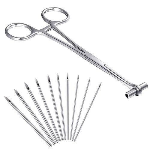 DJCIW Septum Piercing Clamps, 316L Stainless Steel Septum Forceps with 20Pcs Piercing Needles 14G 16G 18G 20G for Nose Septum Piercing