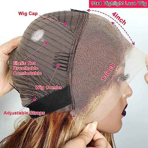 Ombre Lace Front Wigs Human Hair 13x4 HD Straight Lace Front Wigs 4/27 Honey Blonde Lace Front Wig Human Hair 180% Density Glueless Wigs Human Hair Pre Plucked (24 Inch)