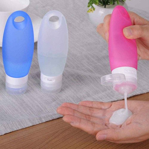 Fullplus Portable Silicone Squeezable Bottles Refillable Cosmetic Gym Containers Travel TSA Approved Tube Set with Shower Lanyard for Shampoo Lotion