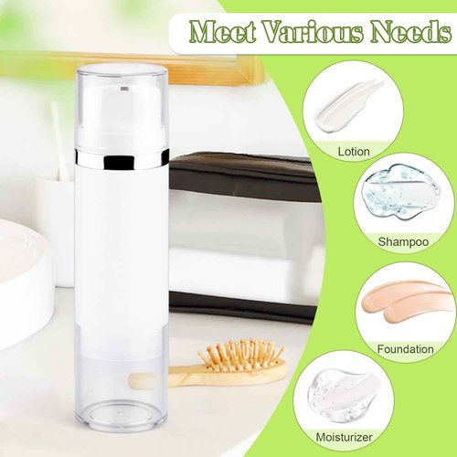 4 Pcs 150ml/5oz Airless Pump Jar Refillable Vacuum Pump Dispenser Bottles Travel Cosmetic Containers for Lotion Essence Shampoo Toiletries (Pack of 2)