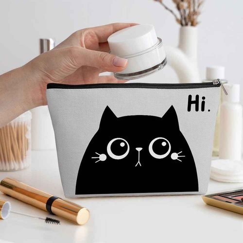 Cute Cat Mom Gifts, Cat Makeup Bag, Funny Cosmetic Bag Cat Gifts for Women, Cat Lover Gifts for Women Sister Girls Best Friend Birthday Christmas Halloween Friendship Travel Toiletry Bag, Grey