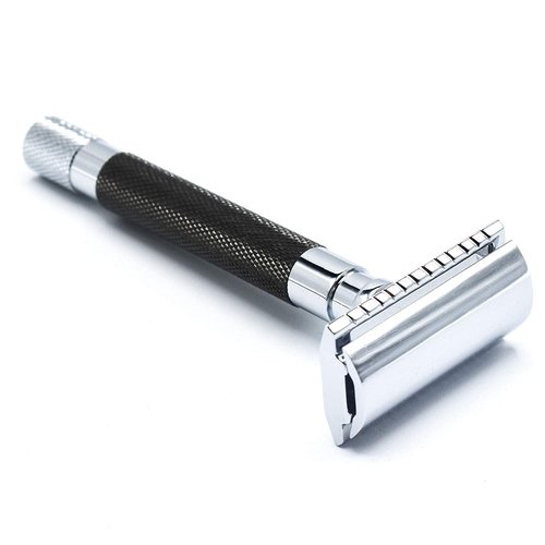 Parker 56R Heavyweight Double Edge Safety Razor with 5 Parker Premium Platinum Stainless Steel Razor Blades – Classic 3 Piece Design (Graphite)
