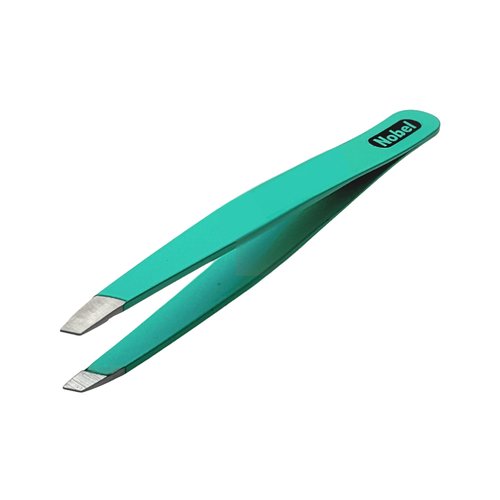Nobelcrafts - Professional Stainless Steel Tweezers - Slanted Edge Tweezer For Eyebrows, Ingrown Hair, & Splinters (Teal)