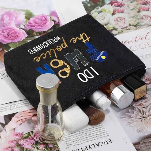 CMNIM Police Officer Gifts Police Wife Makeup Bag Funny Deputy Sheriff Wife Gift for Policeman Girlfriend I Do F-ck The Police (Police Wife Black MB)