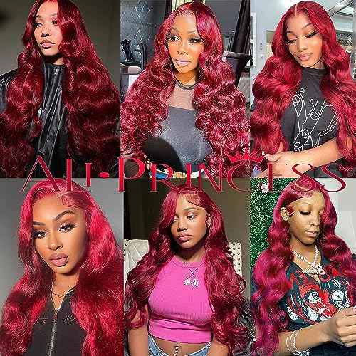 220% Density 99J Burgundy Lace Front Wigs Human Hair Pre Plucked Hairline Body Wave Glueless 13¡¿4 HD Transparent Wigs for Women Human Hair Wine Red Colored (24 inch, 99j)