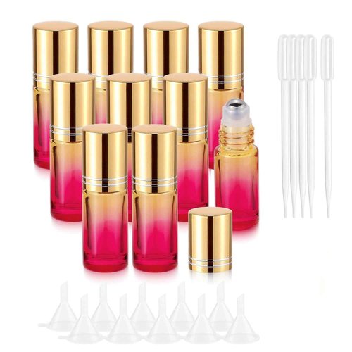 JIUWU 10-Pack 5ml Mini Essential Oil Roller Bottles with Stainless Steel Roller Ball - Leak-Proof Refillable Empty Glass Roll-On Containers for Travel, Perfume