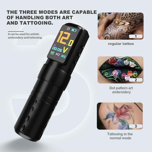 OZER Wireless Tattoo Pen Set 2000mAh Tattoo Gun Kit is Suitable for Professionals to Use It Contains 20 Tattoo Ink Cartridts 8 Colorants 1 Bottle of Black Ink and One Skin Care Practice Aaccessory