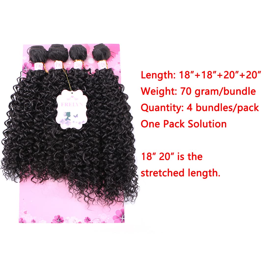 Frelyn Kinky Curly Bundles Synthetic Hair Weave Extensions 2# Dark Brown 18 18 20 20 Inches 4 PCS, Heat Resistant Fiber Soft and Natural as Human Hair