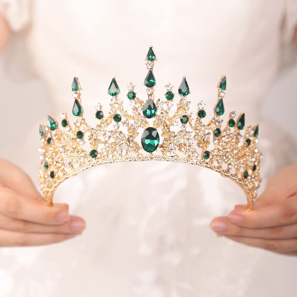 JWICOS Baroque Emerald Green Tiara Crown for Women Rhinestone Wedding Crowns and Tiara Crystal Princess Crown Tiara for Prom Pageant Birthday Party Valentines Costume (Emerald Green)