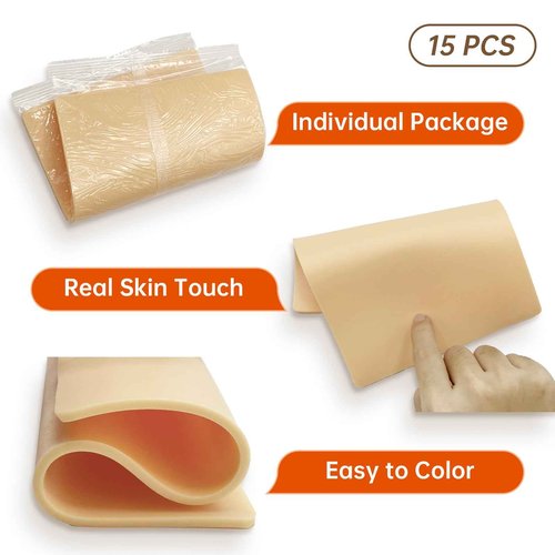 15pcs 3mm Tattoo Practice Skin - (6x9"/A5) Double Sided Soft Silicone Fake Skin Tattoo - Ink-Ready Easy-Wipe for Beginners & Professionals