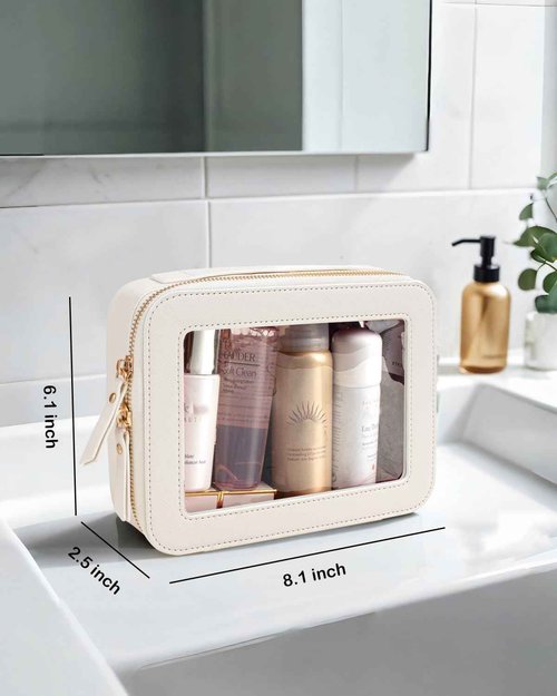 FFpaw Clear Makeup Bag, Travel Cosmetic Organizer Case Waterproof Skincare Toiletry Bag with Zipper Portable Make Up Pouch Compact Car Organizer Bag for Essentials (Large White)