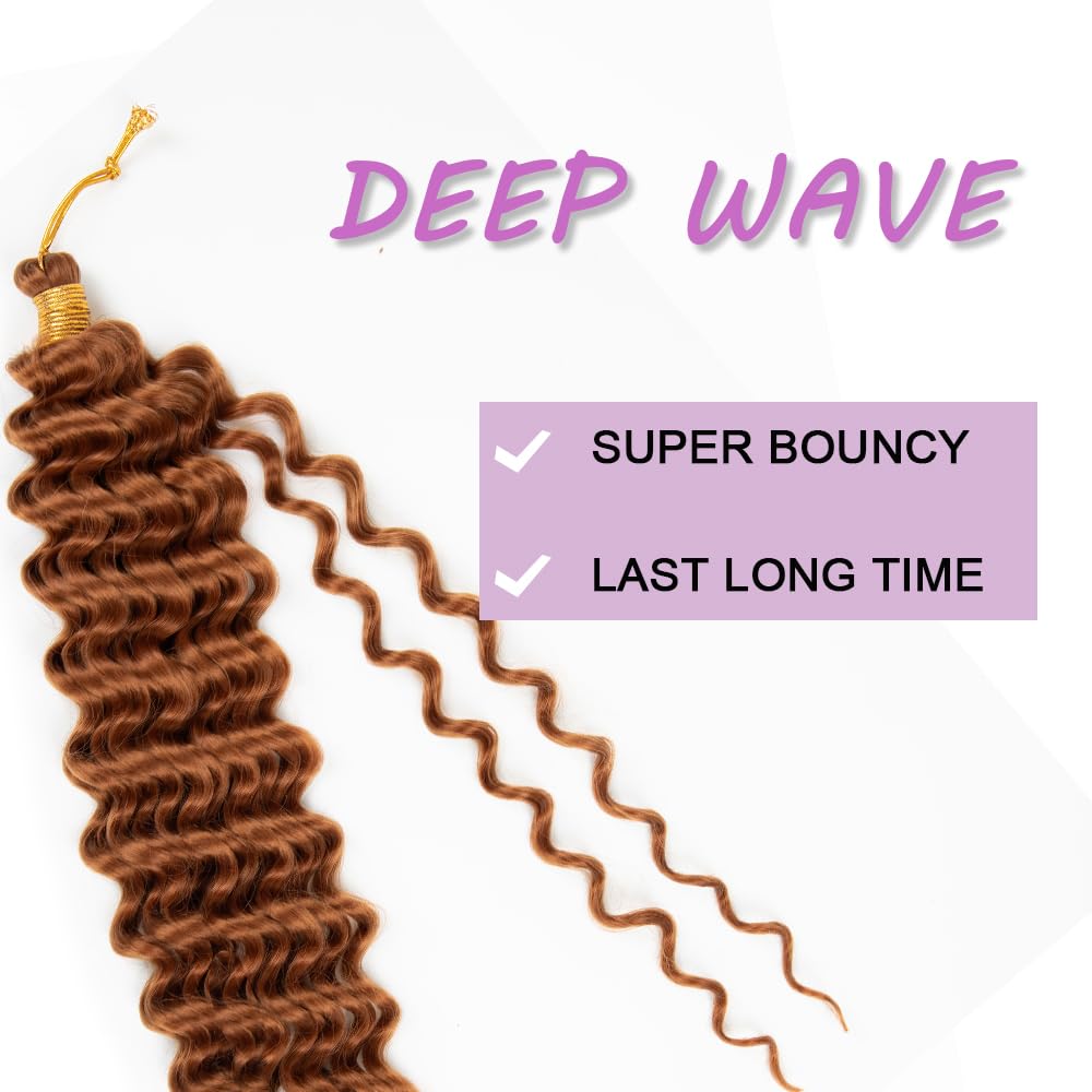 Deep Wave Crochet Hair 18 Inch 2 packs Long Curly Braiding Hair Extensions Ocean Wave Crochet Hair For Black Women Synthetic Ocean Wave Curly Crochet Hair For Boho Box Braids (#30, 18inch, 2pack)