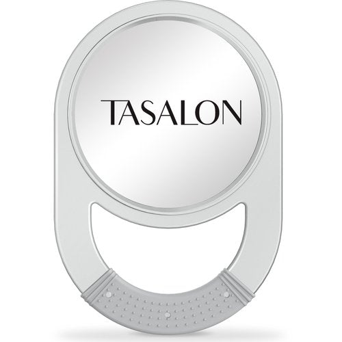 TASALON Unbreakable Hand Mirror, Hand Mirrors with Handle, Salon Barber for Hair, Anti-Slip Hand Held with Rubber Grip for Travel, Makeup, Shaving, Shower, Camping - Silver