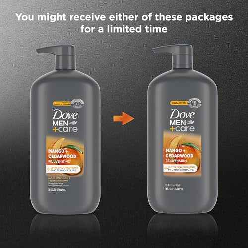 DOVE MEN + CARE body and face wash rejuvenating mango + cedarwood for Men, with 24-Hour Nourishing Micromoisture Technology, 30 oz