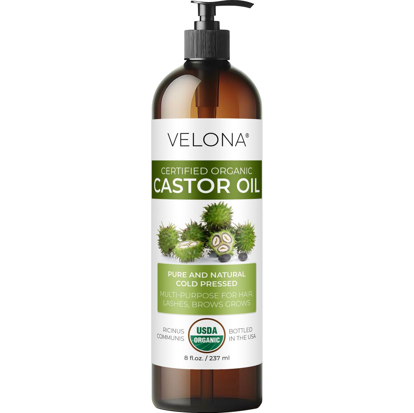 velona USDA Certified Organic Castor Oil - 8 Fl Oz | For Hair, Boost Eyelashes, Eyebrows | Cold pressed, Natural Oil, USP Grade | Hexane Free, Lash Serum, Caster…