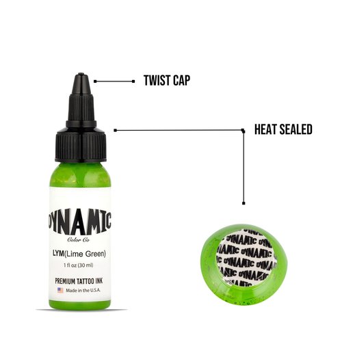 Dynamic Color Co Lime Green Tattoo Ink (1oz Bottle): Vibrant, Sterilized, Vegan & USA-Made Since 1990 – Trusted by Artists Worldwide