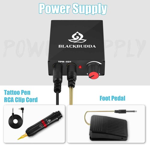 Tattoo Gun Kit for Beginners, Rotary Pen with Power Supply, Professional Ink Kit, Foot Pedal & Pigment, Light Tattoo Gun 10pcs Cartridge Needles,Complete Starter Set (Black)