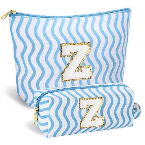 SEFORICO Initial Makeup Bag - Cute Makeup Bag Girl Makeup Bag, Personalized Gifts Teen Girl Gifts Toiletry Bag Cosmetic Travel Bag Makeup Bags Daughter Gifts Mom Gift Birthday Gifts for Women (Blue Z)