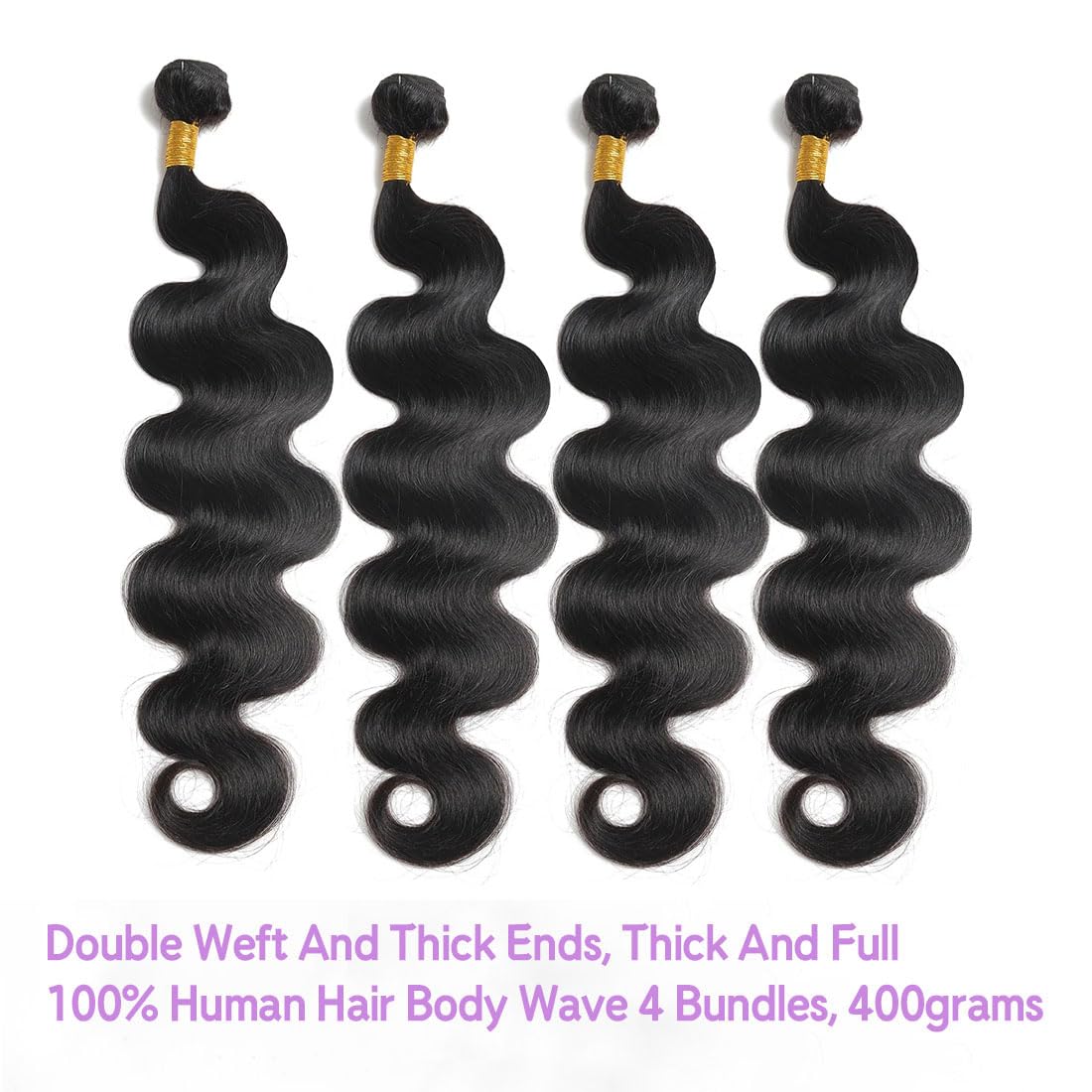 Myonisally Bundles Human Hair 4 bundles 14 16 18 20 Inch Body Wave Bundles Human Hair 100% Unprocessed Brazilian Virgin Weave Bundles Human Hair Extension Quick Weave Deals Natural Black