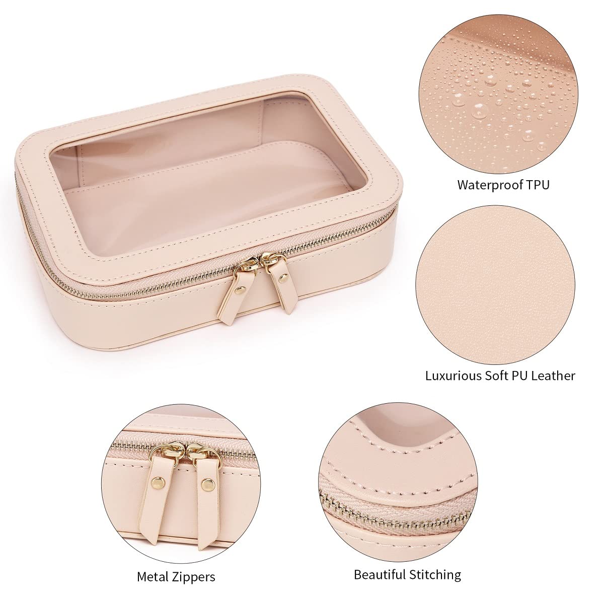 Pinkmik Clear Makeup Bag Travel Case Portable transparent Cosmetic Bag Case Clear Travel Toiletry Makeup Bag for Car with Zipper for Women (L/Pink, M)