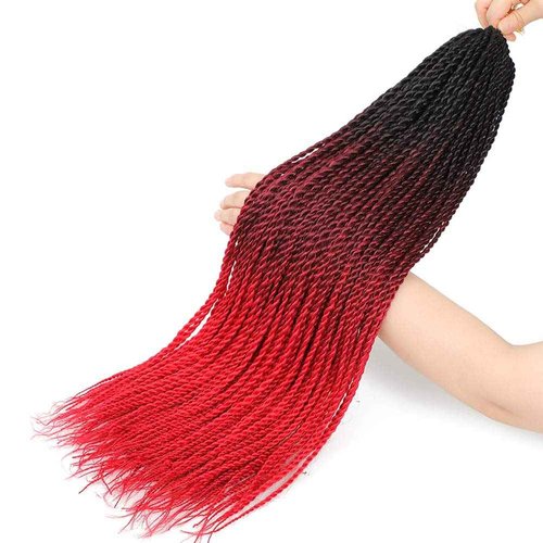 6Pack Senegalese Twist Crochet Hair 3 Tone Ombre Red Box Braids Synthetic Hair Extensions 30Roots/Pack Small Havana Twist Crochet Hair 24inch(1B/Dark Red/Red, 600g/Lot)