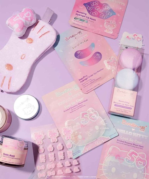 The Crème Shop x Hello Kitty Look So Cool Printed Essence Sheet Mask, Infused with Hydrating and Cooling Glacial Water, Korean Face Mask - 50th Year Anniversary Limited Edition (Pack of 12)