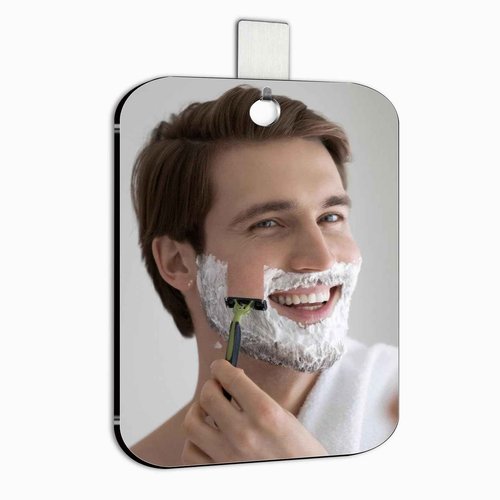 Shatterproof Shower Mirror Fogless for Shaving,(Medium 8x6 in) Anti Fog Shaving Mirror No Fog Free Holder NO-Drilling Waterproof, Small Wall Mounted Bathroom Accessories Camping Hanging Men