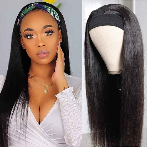 TNICE Headband Wig Human Hair Straight 18 Inch Headband Wigs for Black Women Glueless None Lace Front Human Hair Headband Wig Brazilian Virgin Hair Machine Made Wigs Natural Black 150% Density
