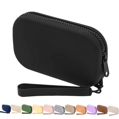WHHJM Small Silicone Multifunctional Essential Bag Portable Travel Makeup Bag for Women Men Cards Cash Bag Zipper Pouch (Black)