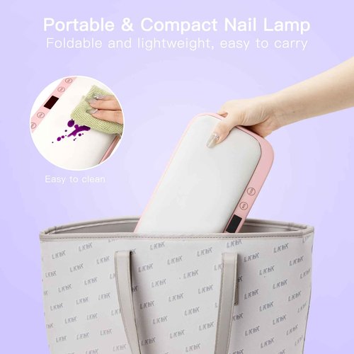 UV Nail Lamp with Arm Rest & UV Gloves, Professional LED Nail Light for Gel Nails Polish, 4 Timers Foldable Nail Dryer with Hand Rest for Nails Tech Manicure Salon Home Use Pink