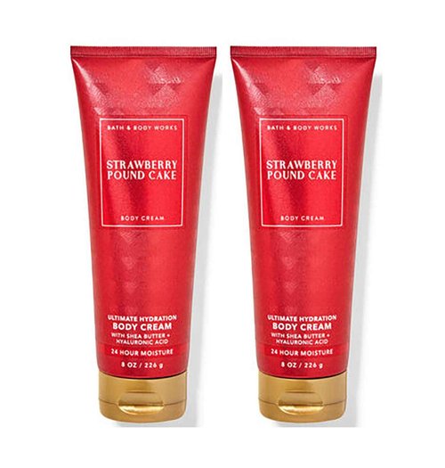 Bath & Body Works Strawberry Poundcake Ultimate Hydration Body Cream For Women 8 Fl Oz 2- Pack (Strawberry Poundcake)