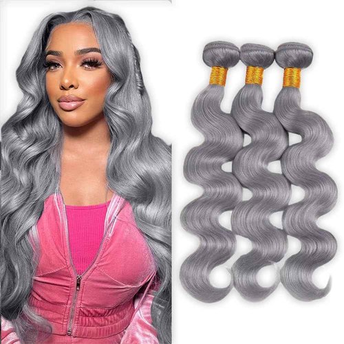 Grey Bundles Human Hair Body Wave Bundles 16 16 16 Inch Gray Body Wave Human Hair Extensions Double Weft Unprocessed Brazilian Virgin Hair 3 Bundle 50 Grams Per Bundle