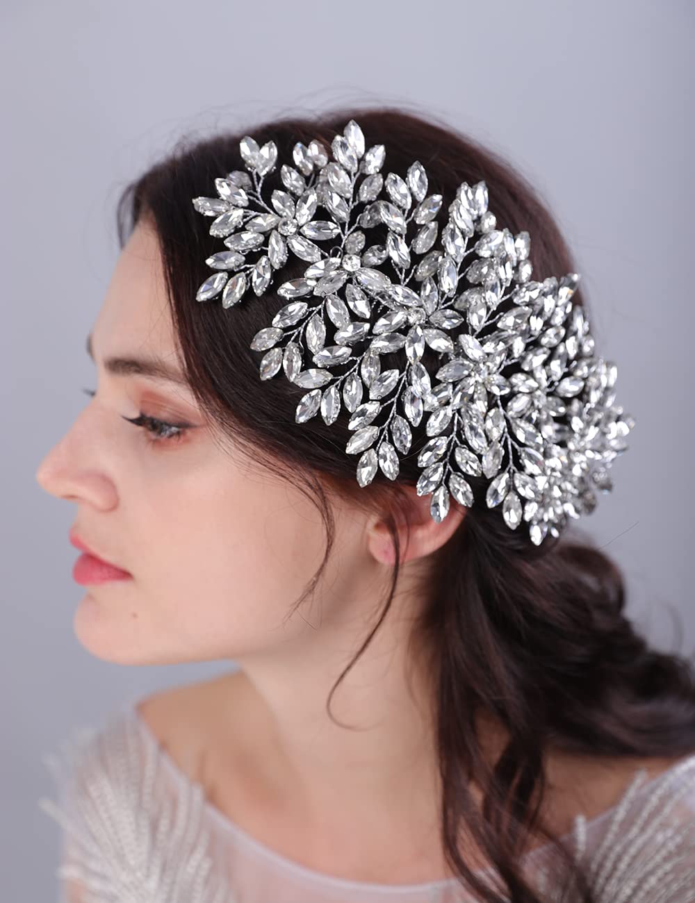 Teyglen Crystal Bridal Wedding Hair Comb Bridal Red Rhinestone Side Comb Headband Black Blue Green Crystal Hair Pieces Headpieces Luxirious Hair Jewelry for Women Girls