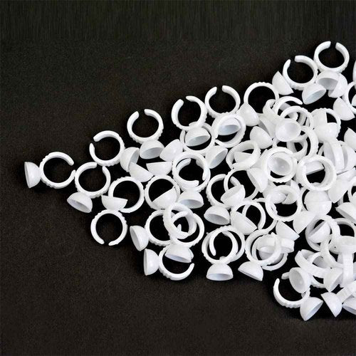 100 Pieces Lashes Glue Ring Cups Tattoo Rings Cups Pigment Glue Holder for Eyelash Extension Nail Art (White Small)