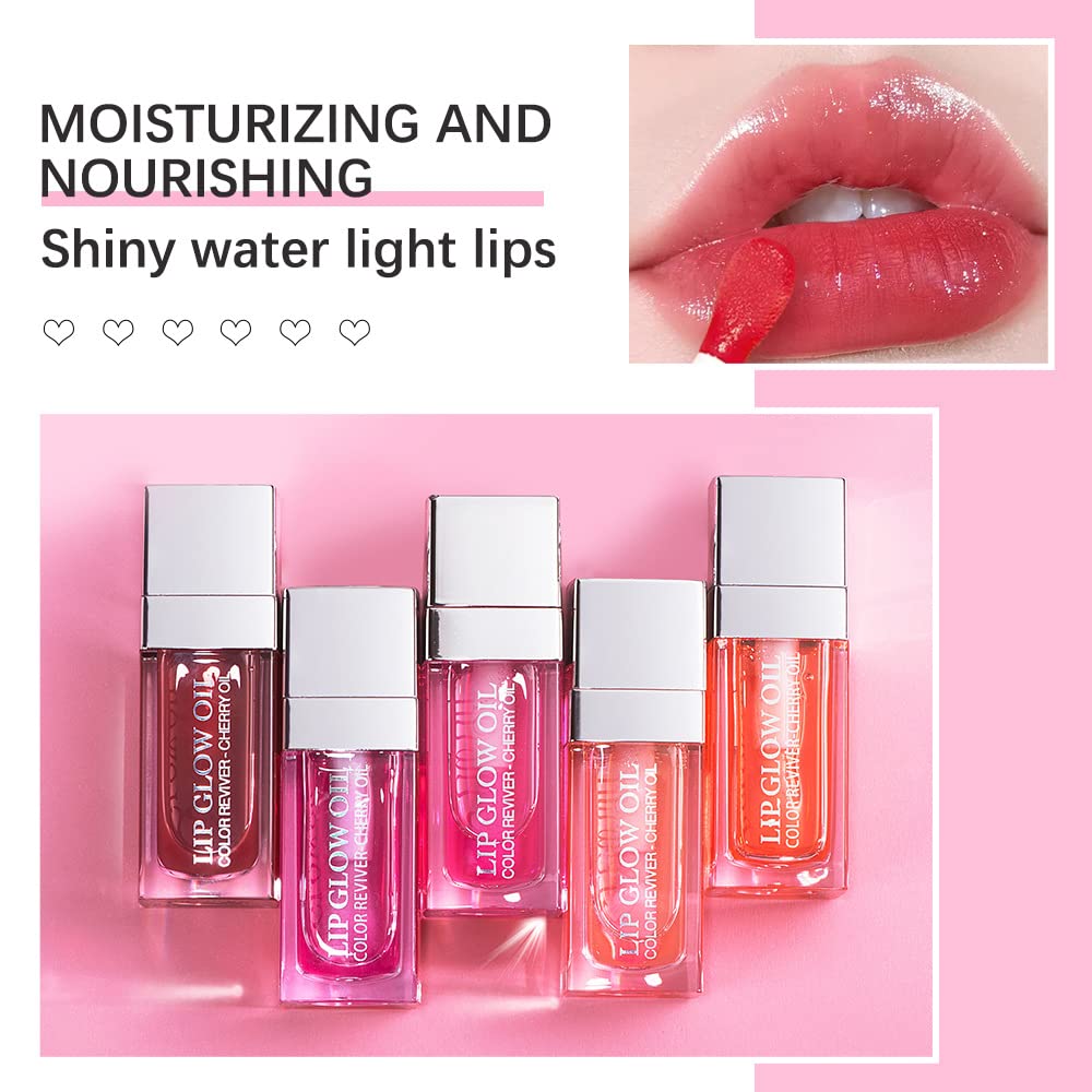 Yasovigi Hydrating Lip Oil Plumping Lip Tint Moisturizing Lip Gloss, Transparent Lip Balm Care Stick Nourishing Repairing Non-sticky, Moisture&Lighten Lip Lines (Raspberry + Cherry)