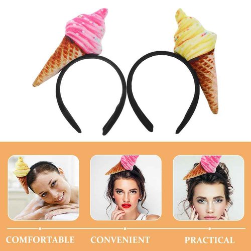 FRCOLOR 2pcs Ice Cream Headband Cute Ice Cream Cone Hair Band Party Headbands for Washing Face, Makeup, and Styling (Pack of 2)